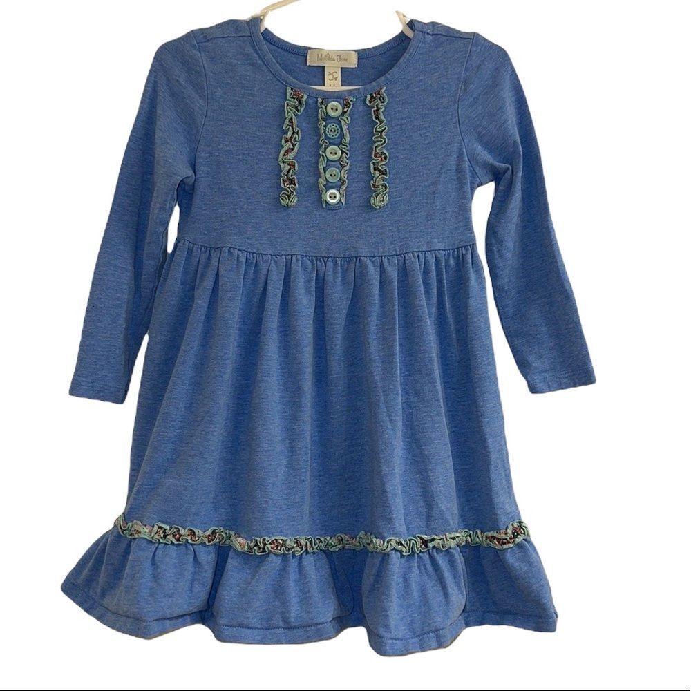 Matilda Jane Lap Dress Size 2 Caitlin Blue Ruffles Long Sleeve